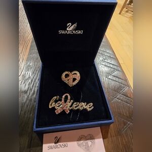 Swarovski Crystal PINK HOPE Breast Cancer HEART 18K GP BROOCH Signed NEW BOX +++